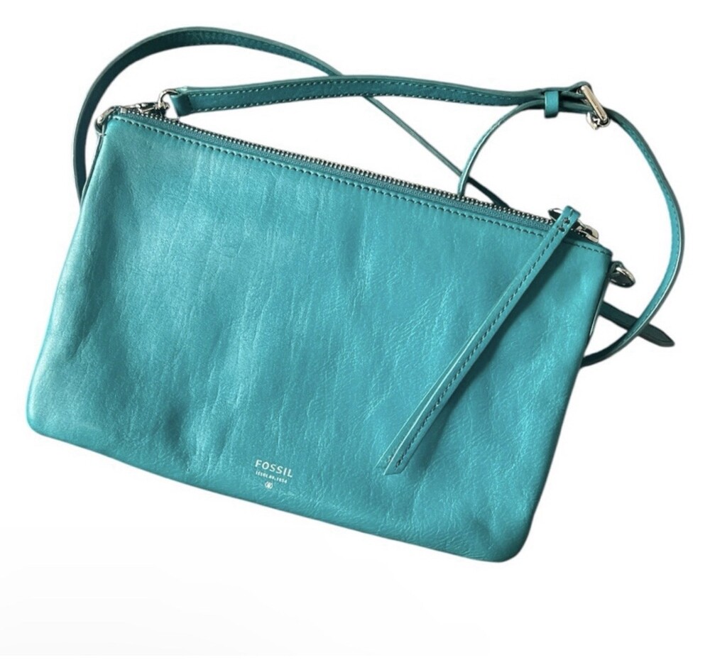 Fossil Turquoise Shoulder Bag Zip Closure Zipper Accent Silver Hardware